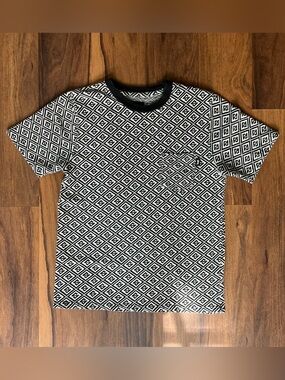 Vintage Stüssy black and white aop diamond monogram tee shirt